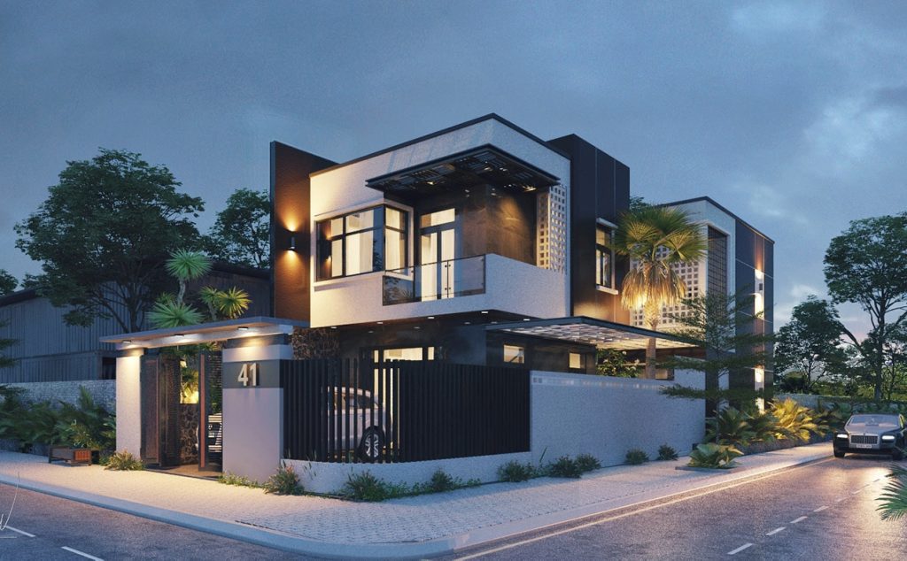 Biệt thự 2 tầng, 2 mặt tiền · phối cảnh thiết kế
